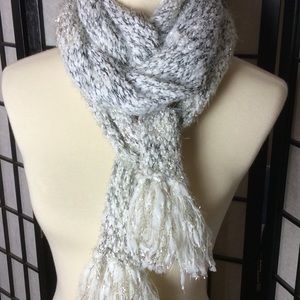 Anthropologie Ivory, Black, & Silver Knit Scarf!